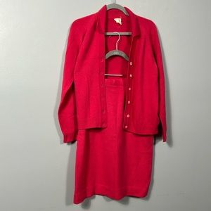 St Michael Shetland Wool Knit Skirt Sweater Set Pink size 12 vintage